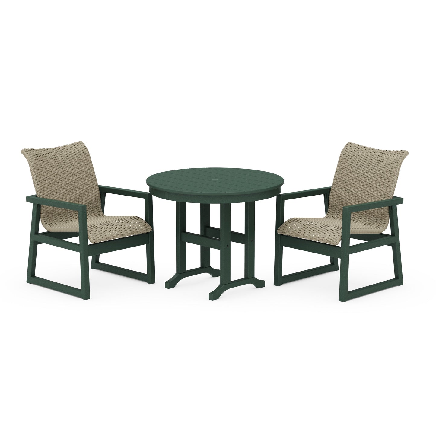 POLYWOOD EDGE Woven 3-Piece Farmhouse Dining Set — Green / Dune Grass