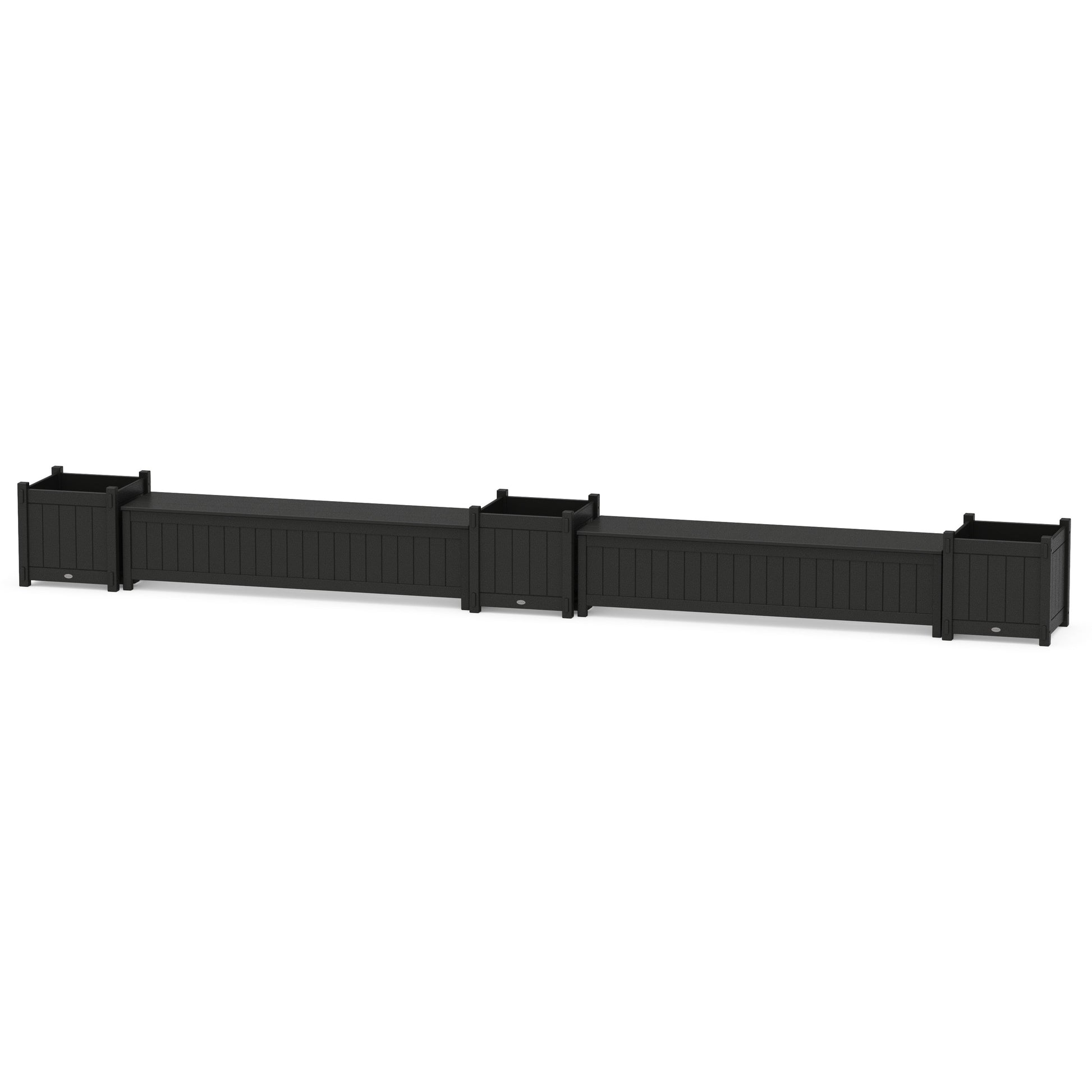 POLYWOOD 72" Vineyard Straight Double Planter Storage Bench Set- Large — Black