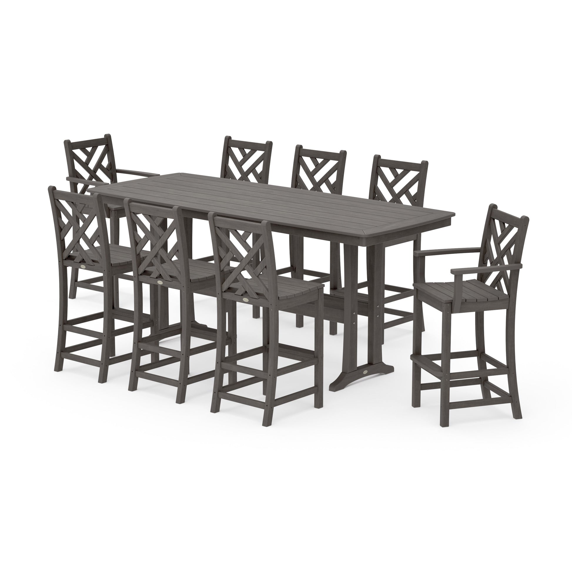 POLYWOOD Chippendale 9-Piece Bar Set with Trestle Legs — Driftwood
