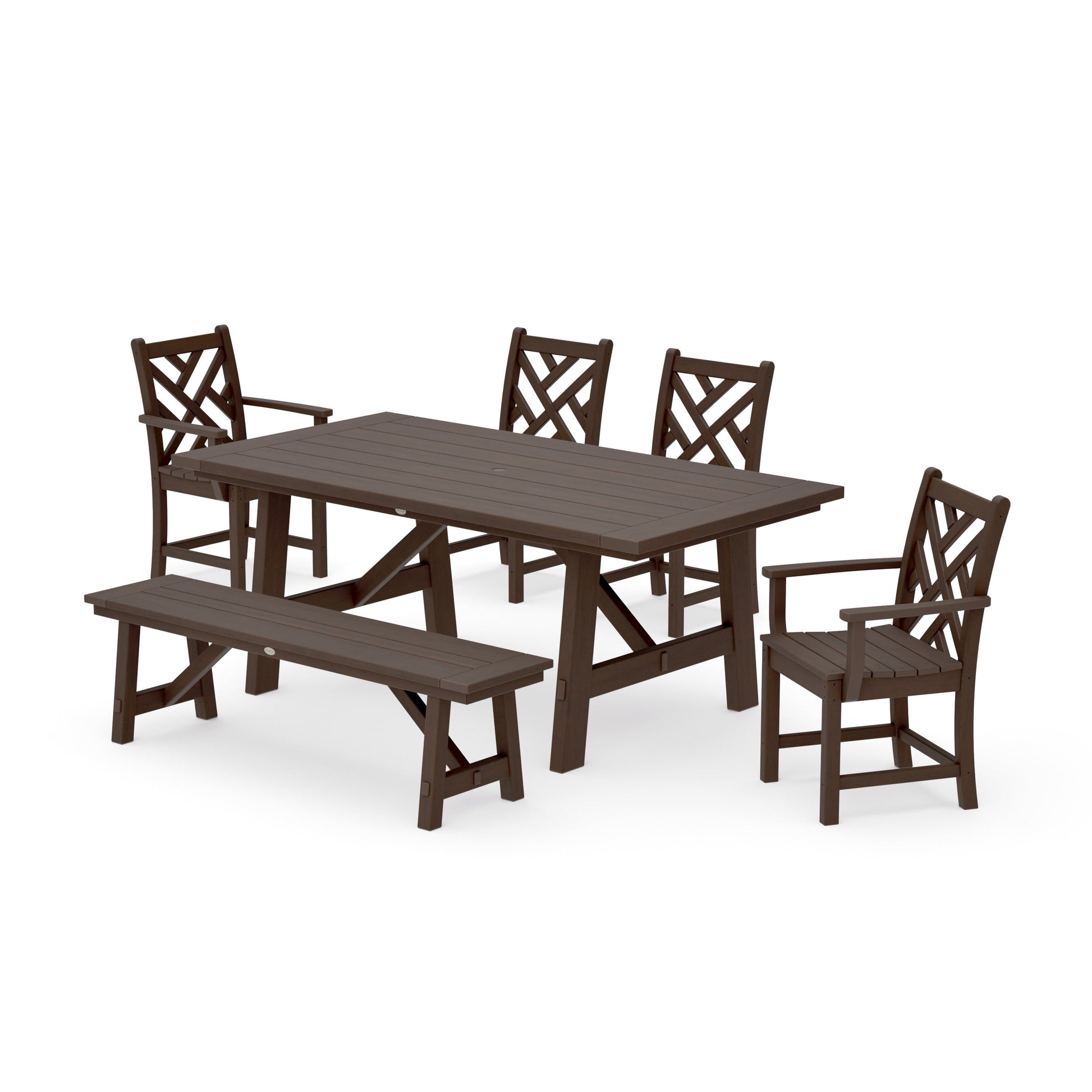POLYWOOD Chippendale 6-Piece Rustic Farmhouse Dining Set With Bench — Kona