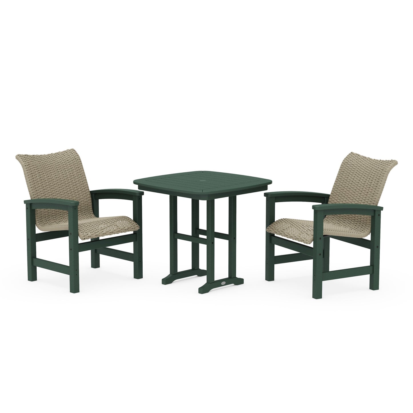 POLYWOOD Coastal Woven 3-Piece Dining Set — Green / Dune Grass