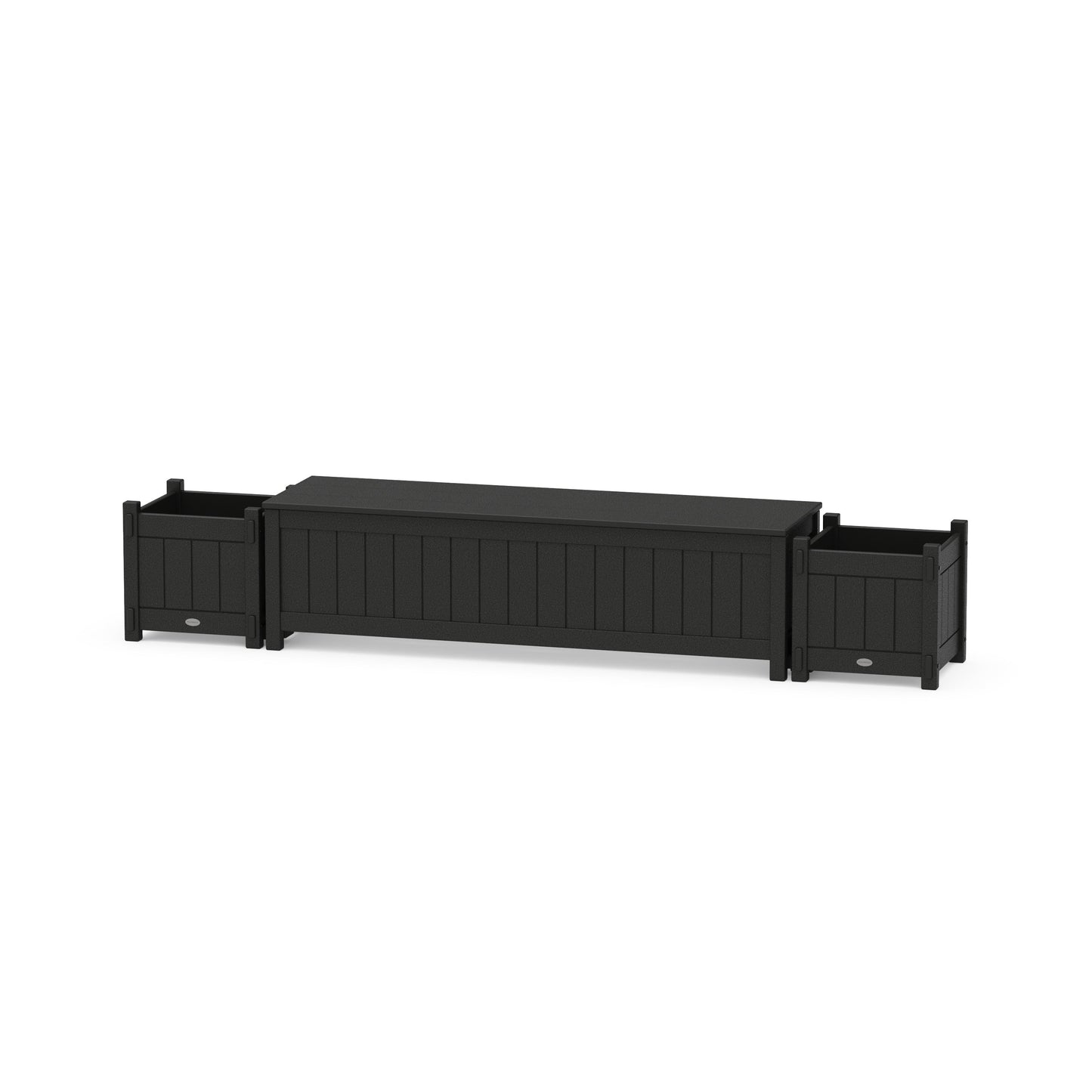 POLYWOOD 60" Vineyard Straight Planter Storage Bench Set — Black