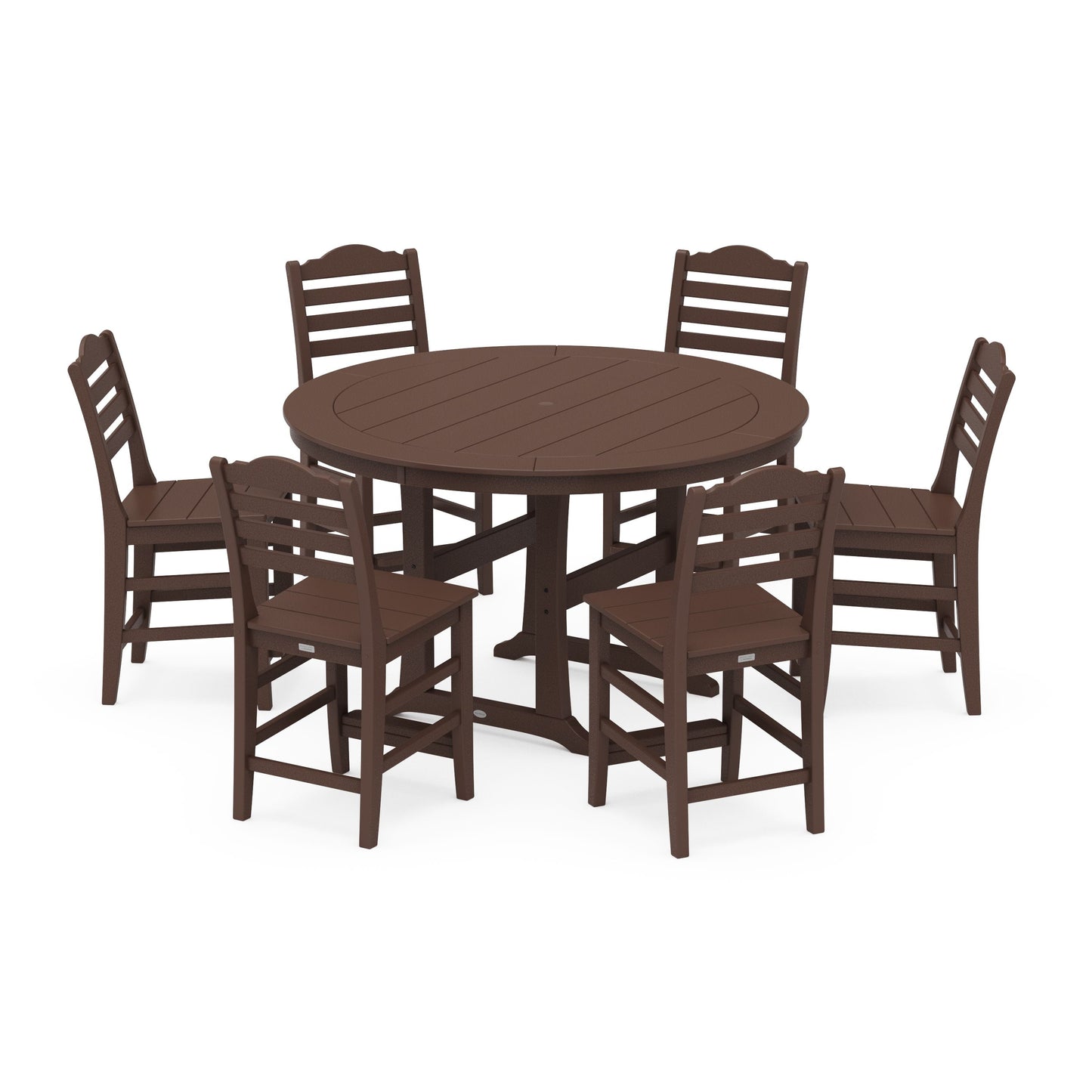 POLYWOOD Savannah 7-Piece Side Chair Round Counter Set — Mahogany