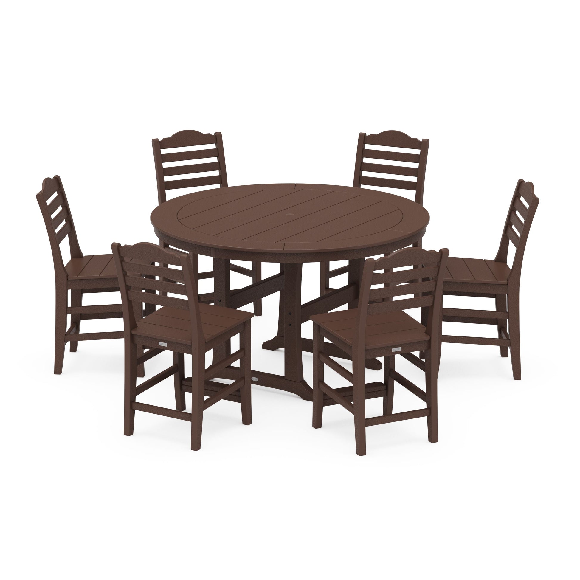 POLYWOOD Savannah 7-Piece Side Chair Round Counter Set — Mahogany