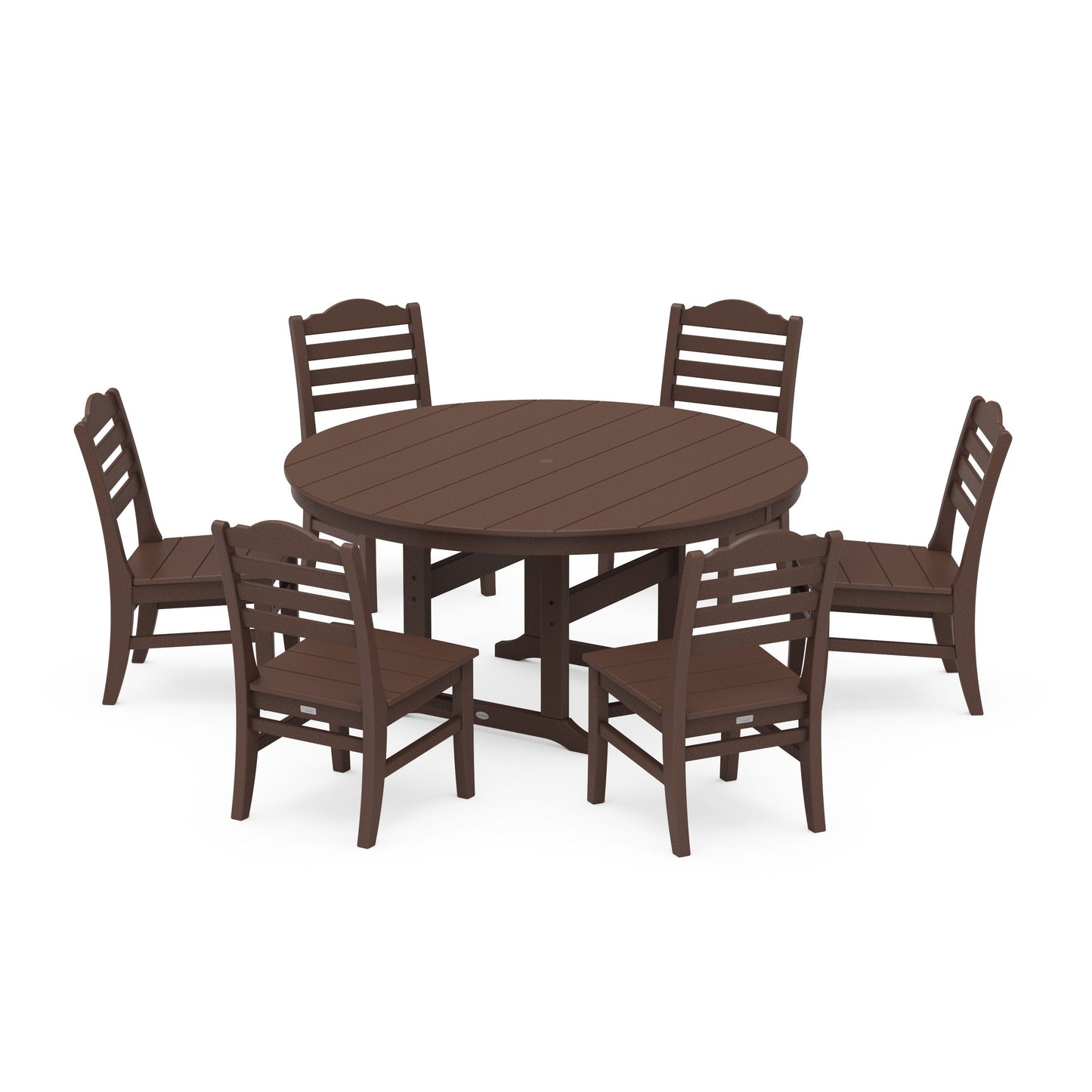 POLYWOOD Savannah 7-Piece Side Chair Round Farmhouse Dining Set — Mahogany