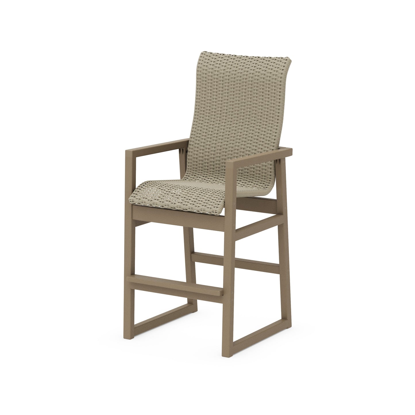 POLYWOOD EDGE Woven High-Back Bar Arm Chair — Vintage Sahara / Dune Grass