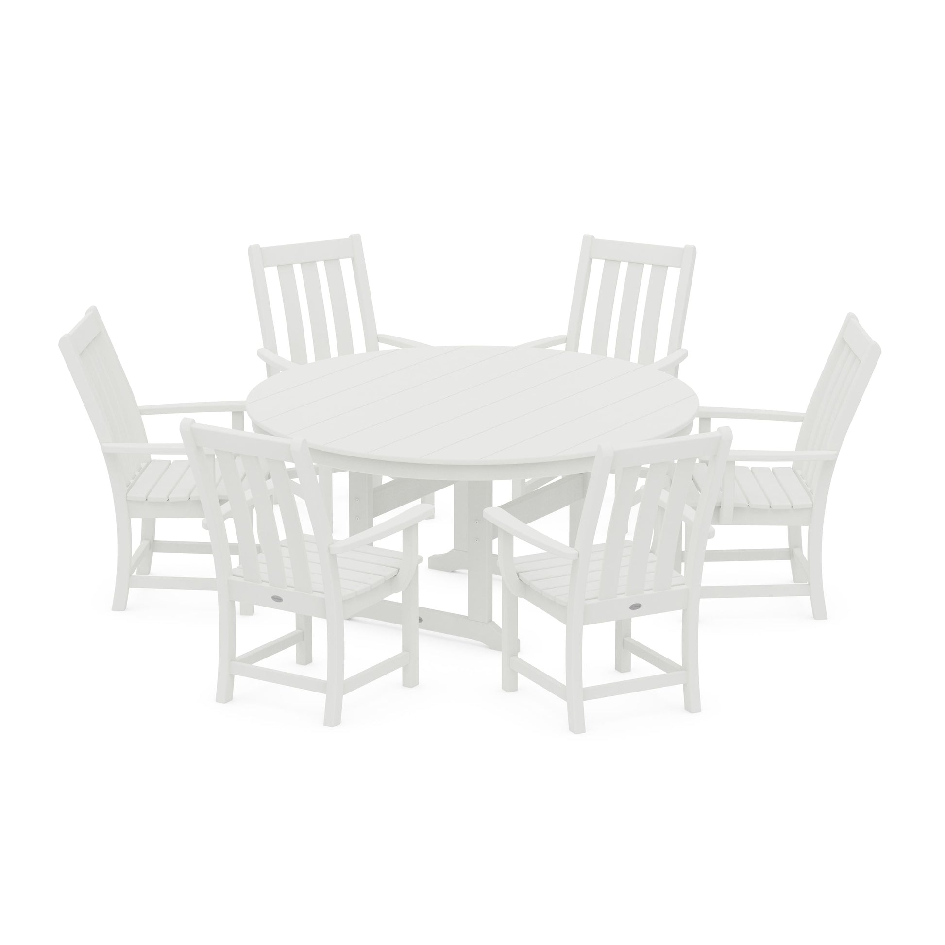 POLYWOOD Vineyard 7-Piece Arm Chair Round Farmhouse Dining Set — Vintage White