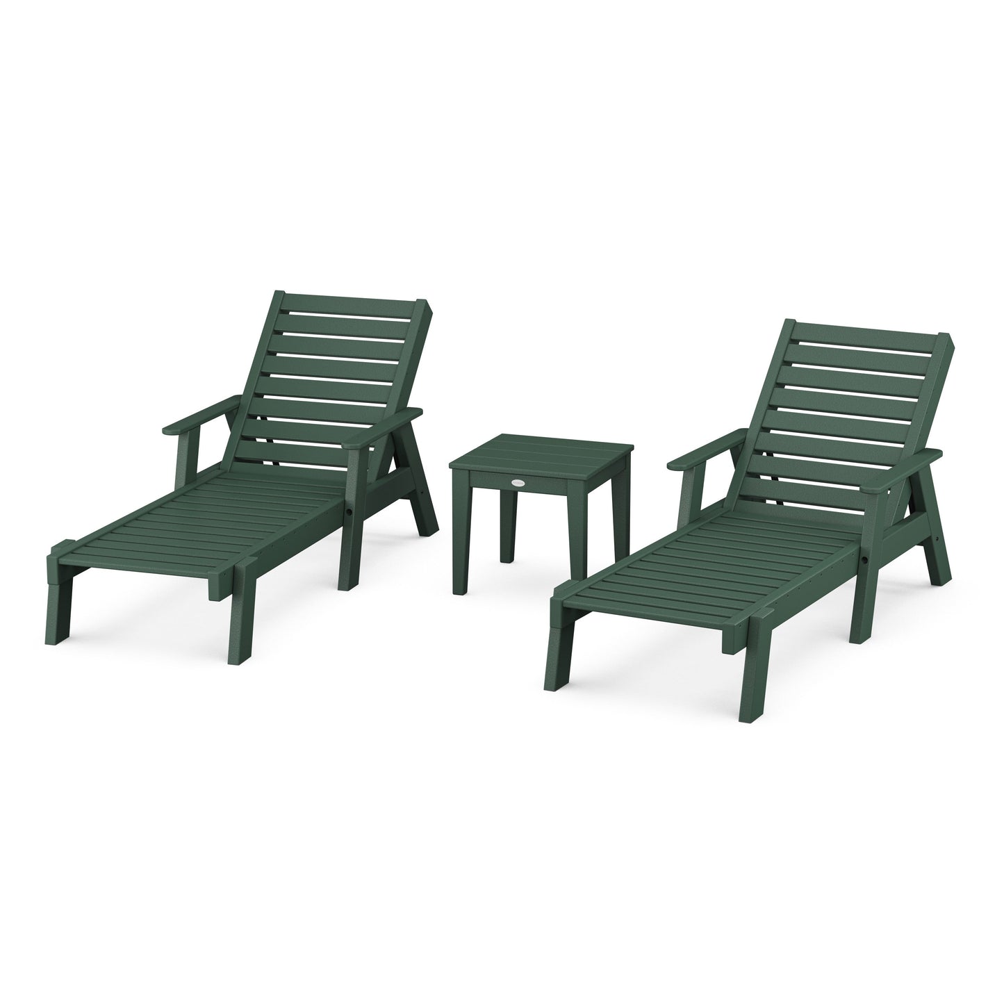 POLYWOOD Captain Chaise 3-Piece Set with Arms — Green
