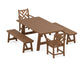 POLYWOOD Chippendale 5-Piece Rustic Farmhouse Dining Set With Benches — Teak