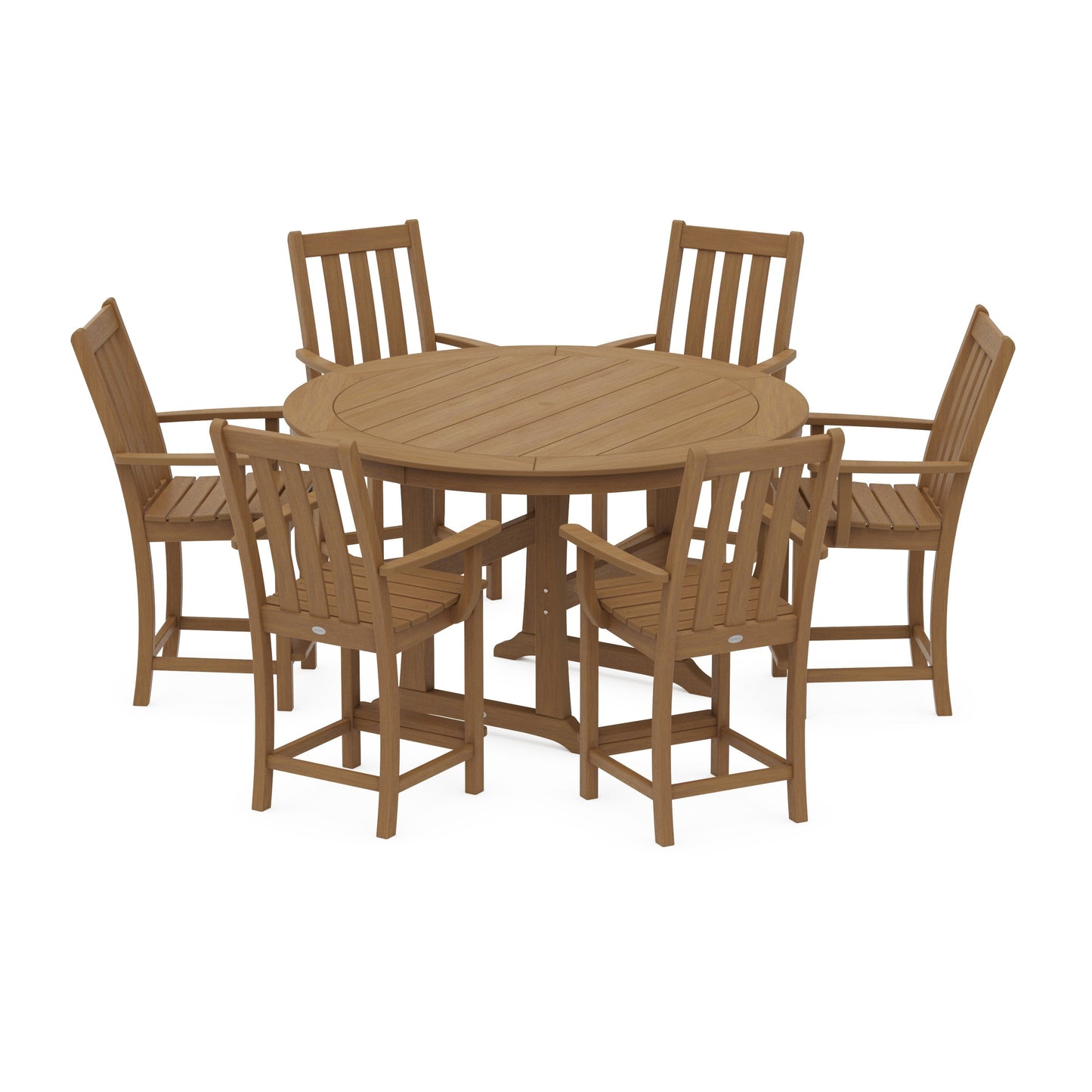 POLYWOOD Vineyard 7-Piece Arm Chair Round Counter Set — Natural