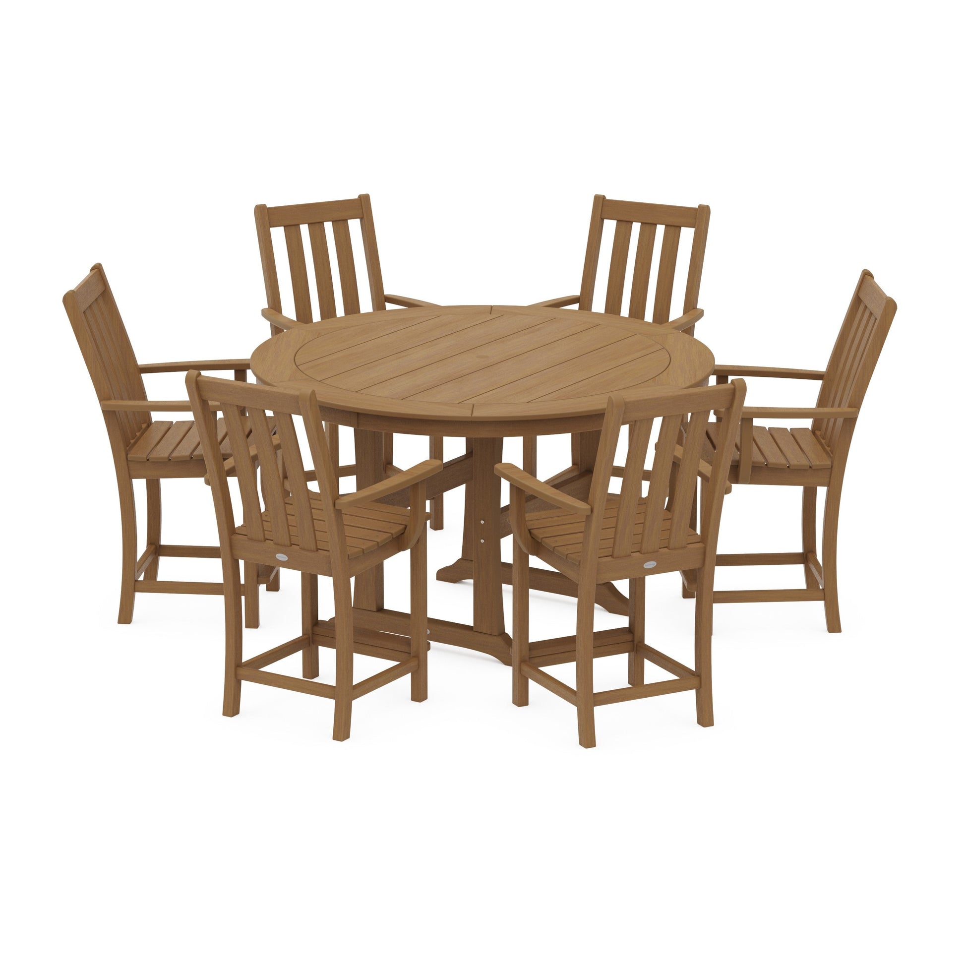 POLYWOOD Vineyard 7-Piece Arm Chair Round Counter Set — Natural