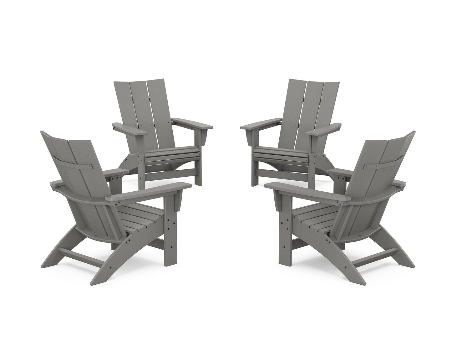 POLYWOOD 4-Piece Modern Grand Adirondack Chair Conversation Set — Slate Grey