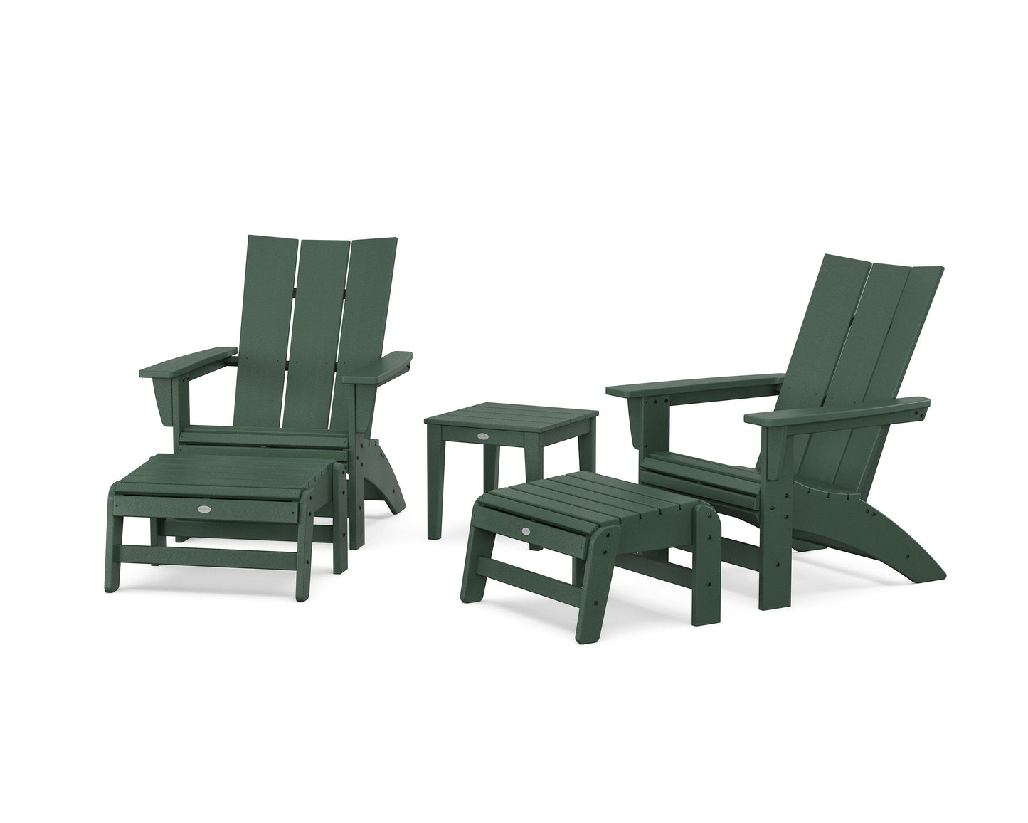 POLYWOOD 5-Piece Modern Grand Adirondack Set with Ottomans and Side Table — Green