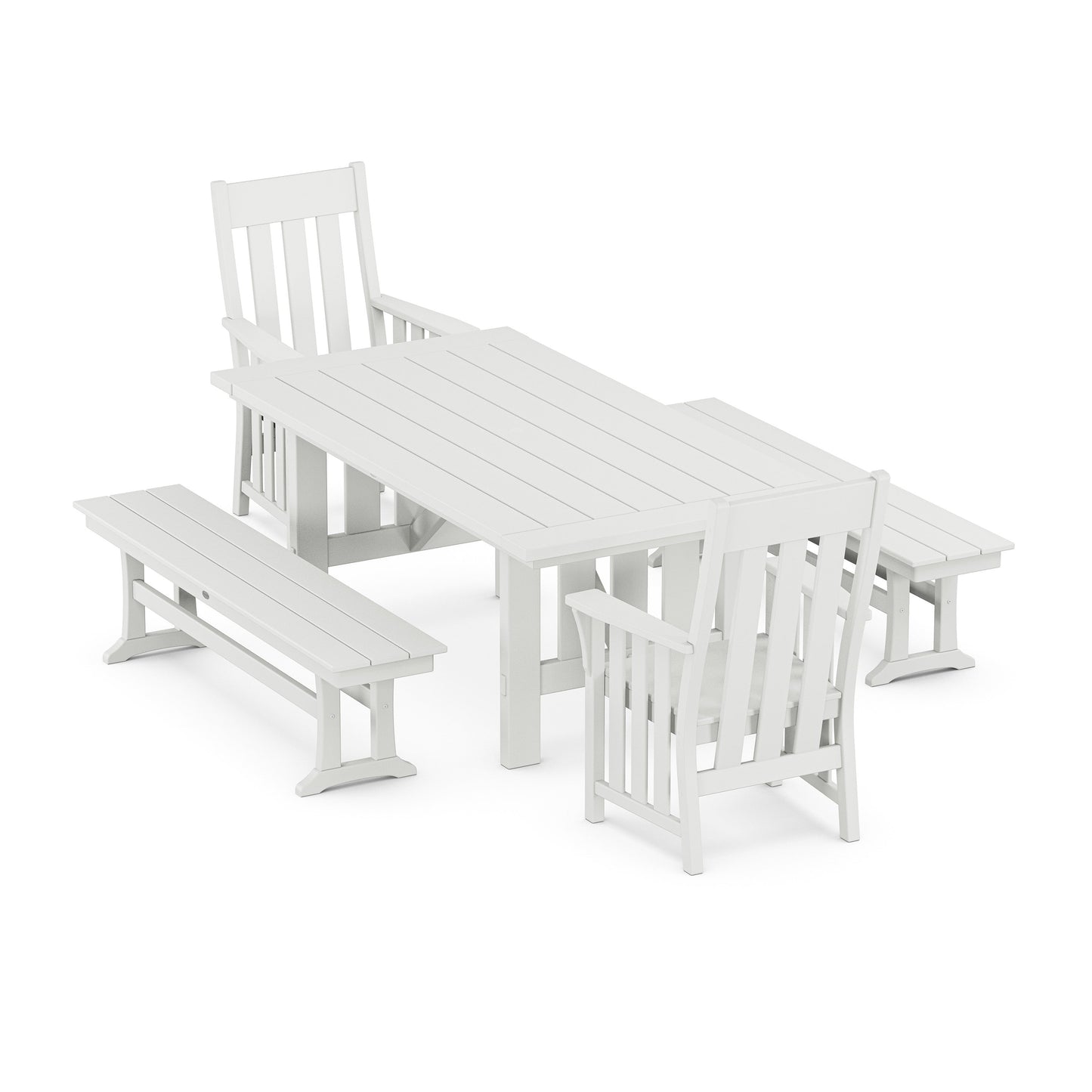 POLYWOOD Acadia 5-Piece Dining Set with Benches — White