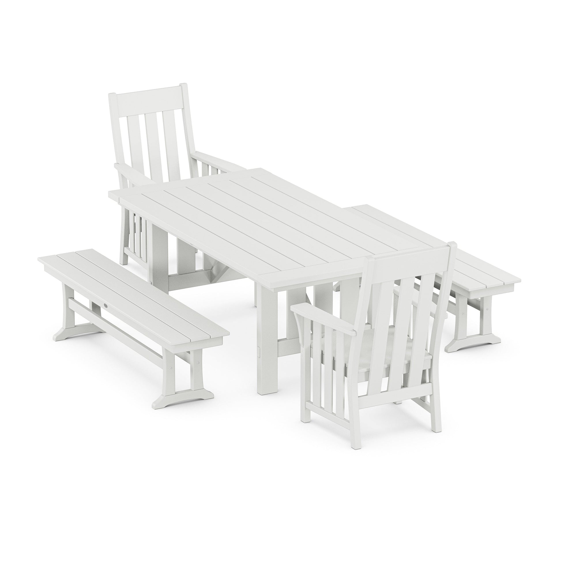 POLYWOOD Acadia 5-Piece Dining Set with Benches — White