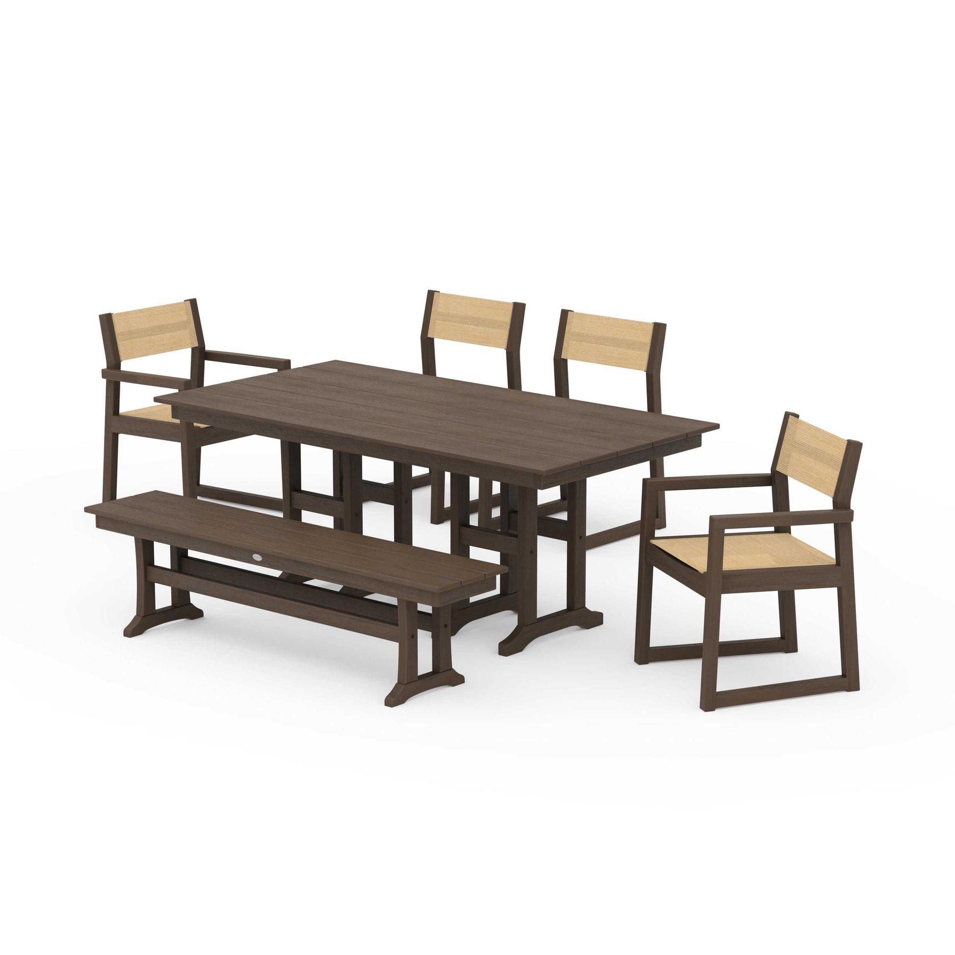 POLYWOOD EDGE Sling 6-Piece Farmhouse Dining Set — Kona / Dupioni Apricot Sling