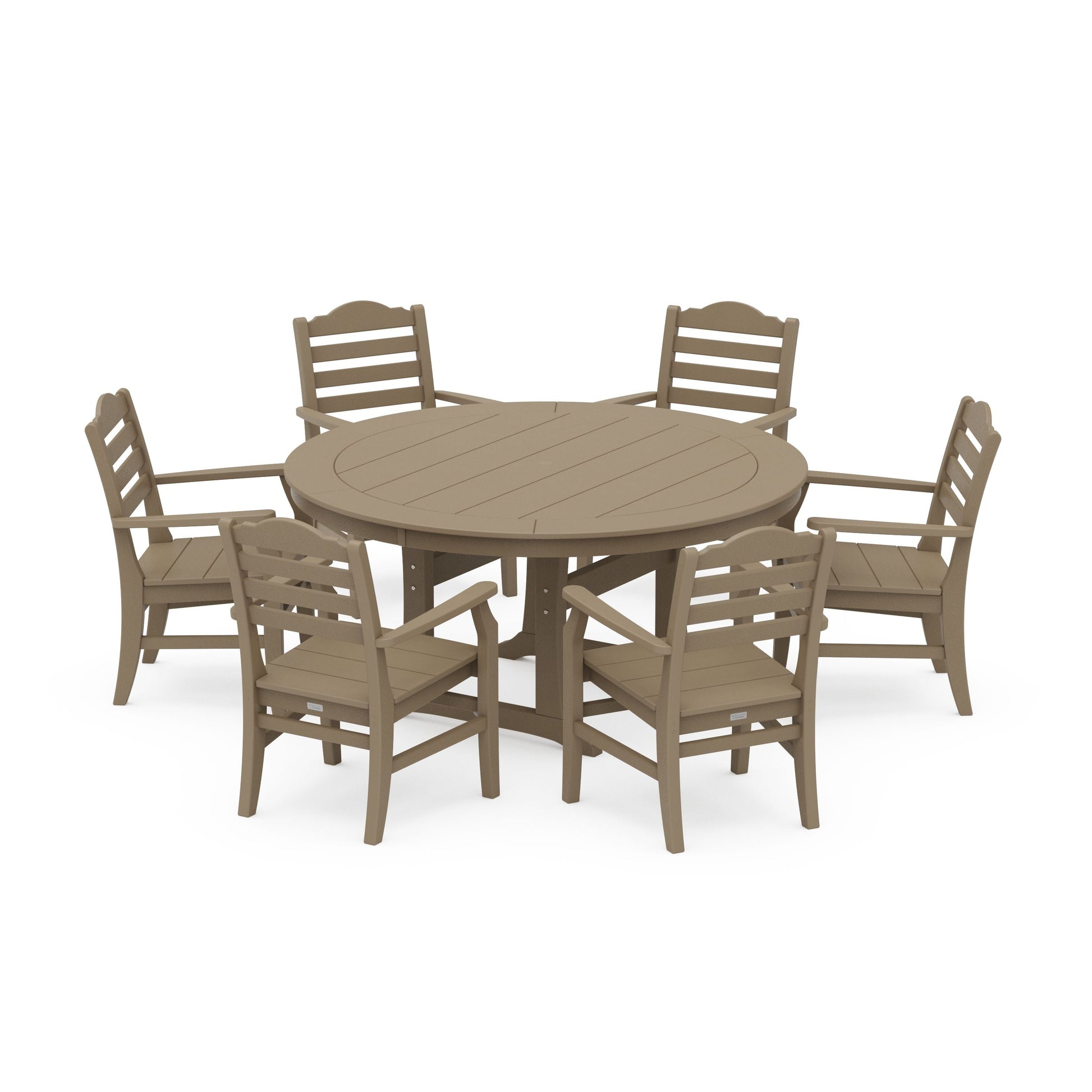 POLYWOOD Savannah 7-Piece Arm Chair Round Dining Set — Vintage Sahara