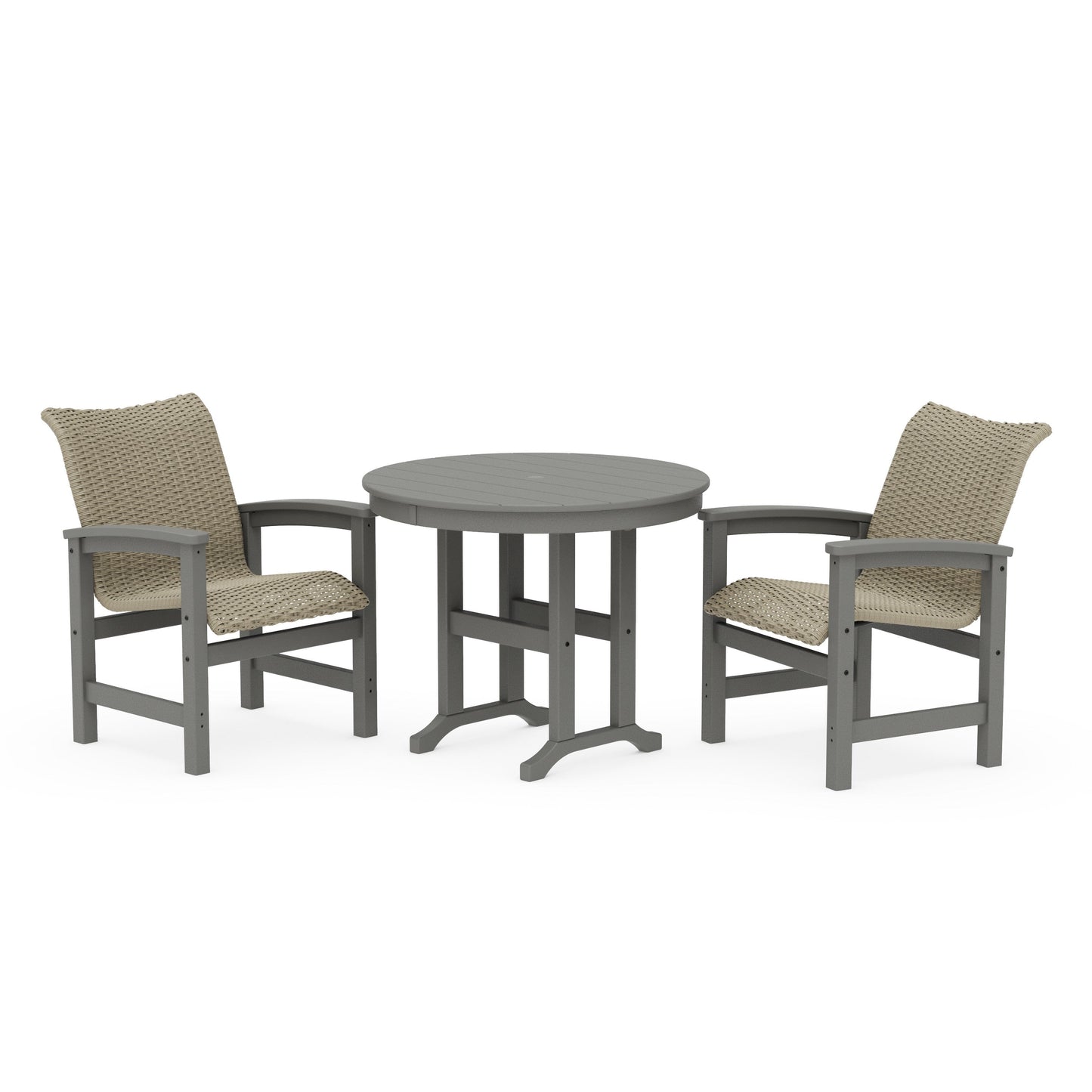 POLYWOOD Coastal Woven 3-Piece Farmhouse Dining Set — Slate Grey / Dune Grass