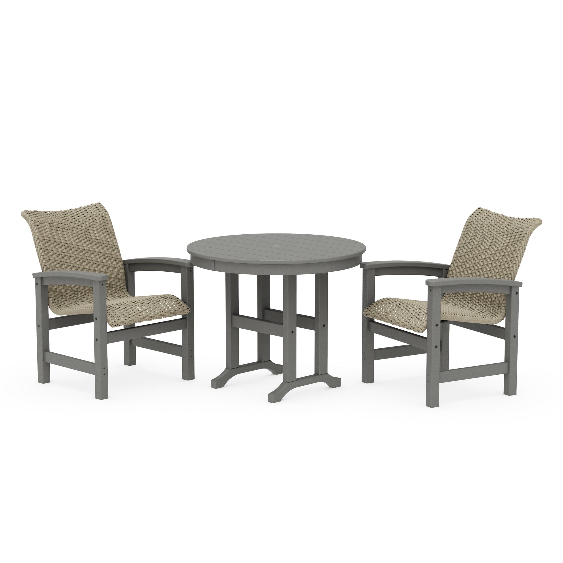 POLYWOOD Coastal Woven 3-Piece Farmhouse Dining Set — Slate Grey / Dune Grass