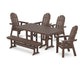 POLYWOOD Vineyard Curveback Adirondack Chair 6-Piece Farmhouse Dining Set with Bench — Mahogany