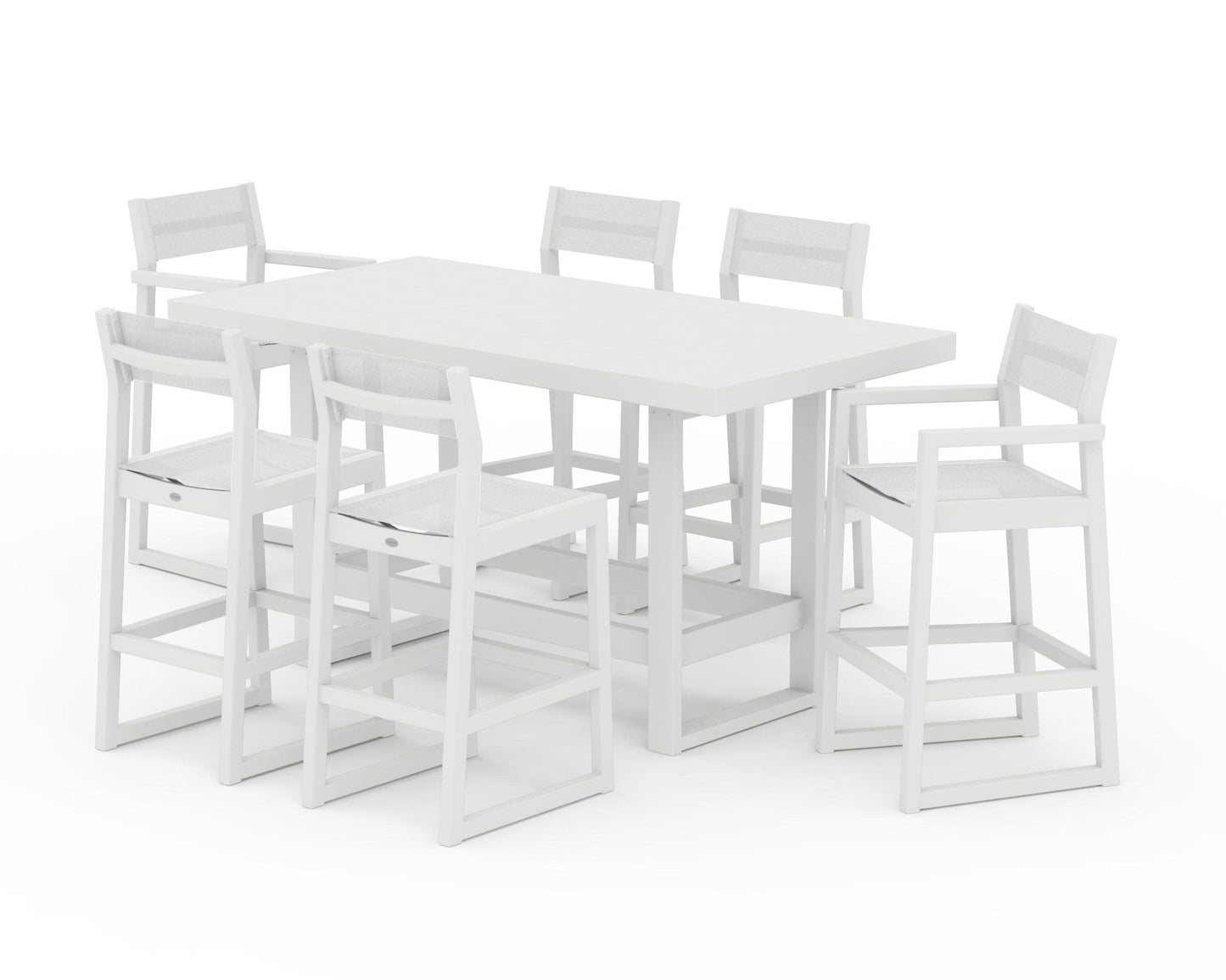 POLYWOOD EDGE Sling 7-Piece Bar Table Set — White / White Sling