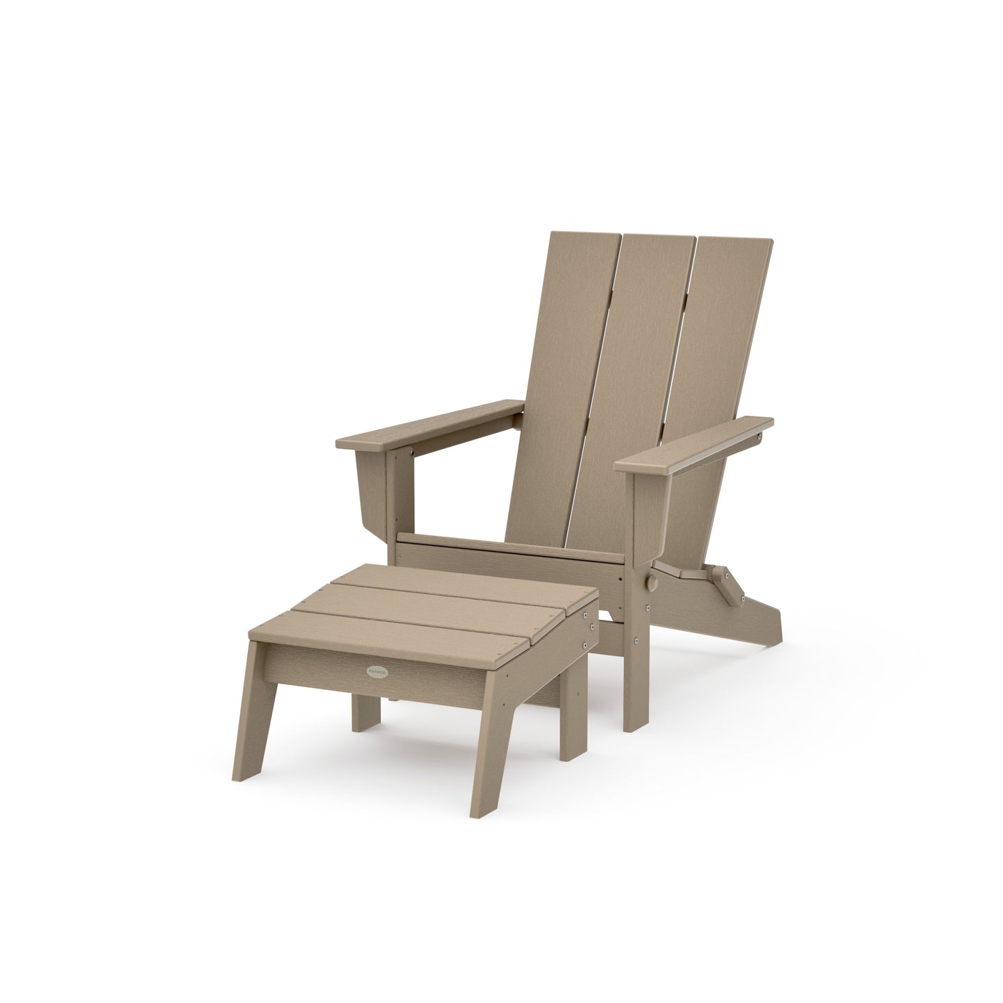 POLYWOOD Modern Studio Folding Adirondack Chair with Ottoman — Vintage Sahara