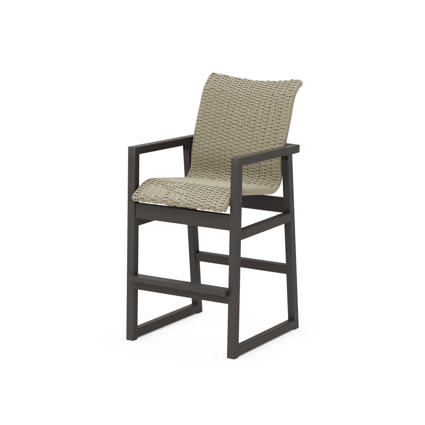POLYWOOD EDGE Woven Bar Arm Chair — Vintage Coffee / Dune Grass