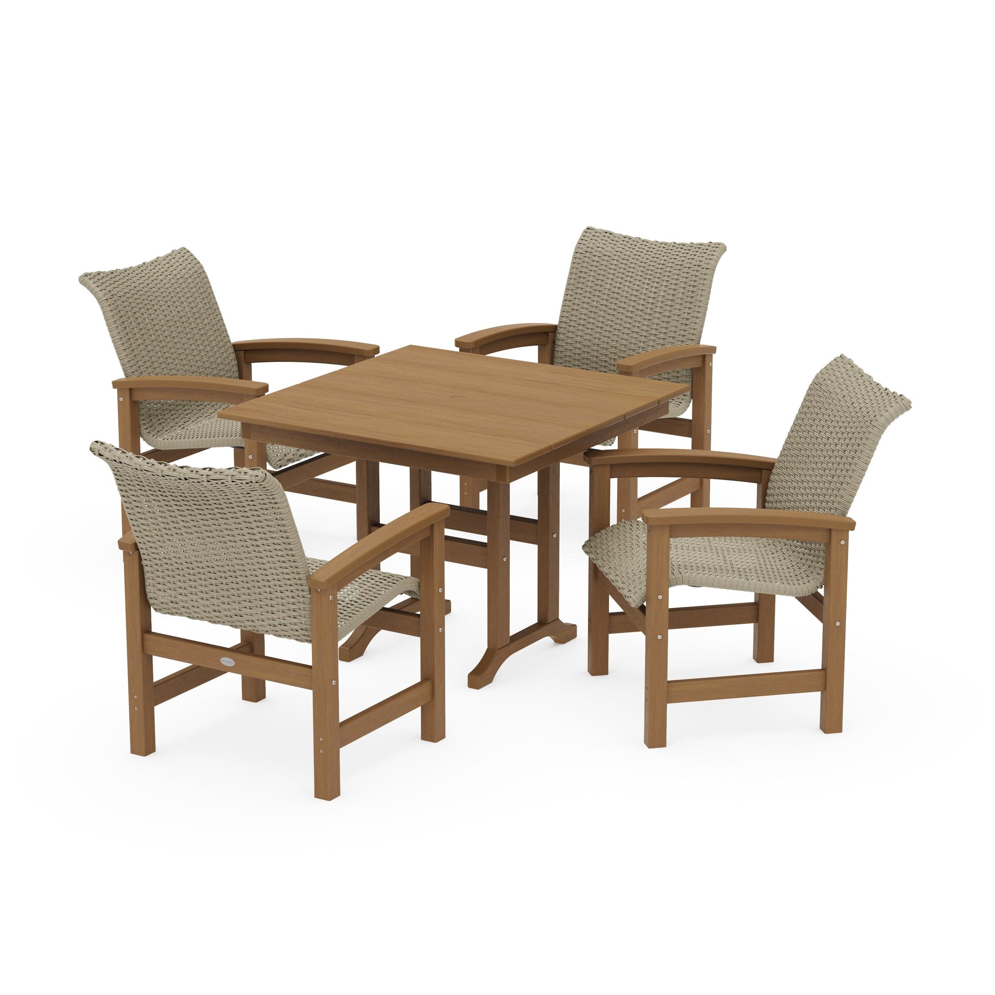 POLYWOOD Coastal Woven 5-Piece Farmhouse Dining Set — Natural / Dune Grass