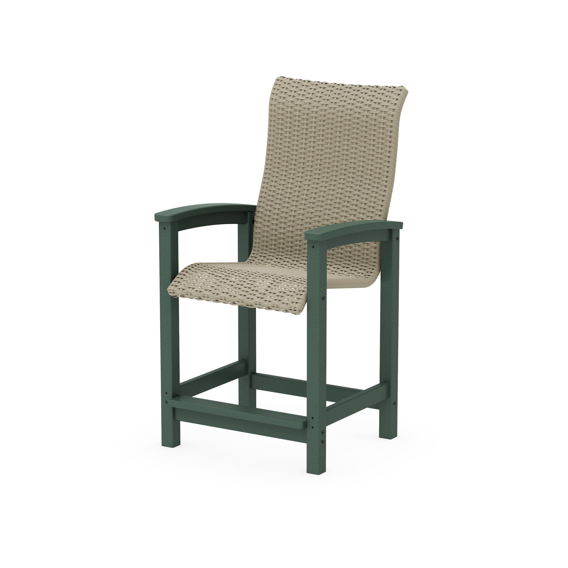 POLYWOOD Coastal Woven High-Back Counter Chair — Green / Dune Grass