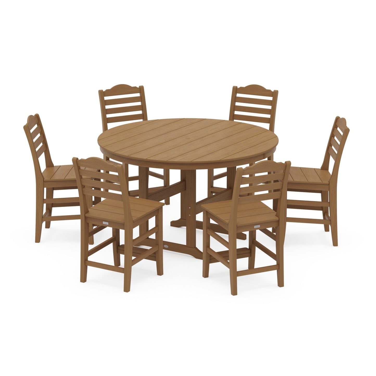 POLYWOOD Savannah 7-Piece Farmhouse Side Chair Round Counter Set — Natural