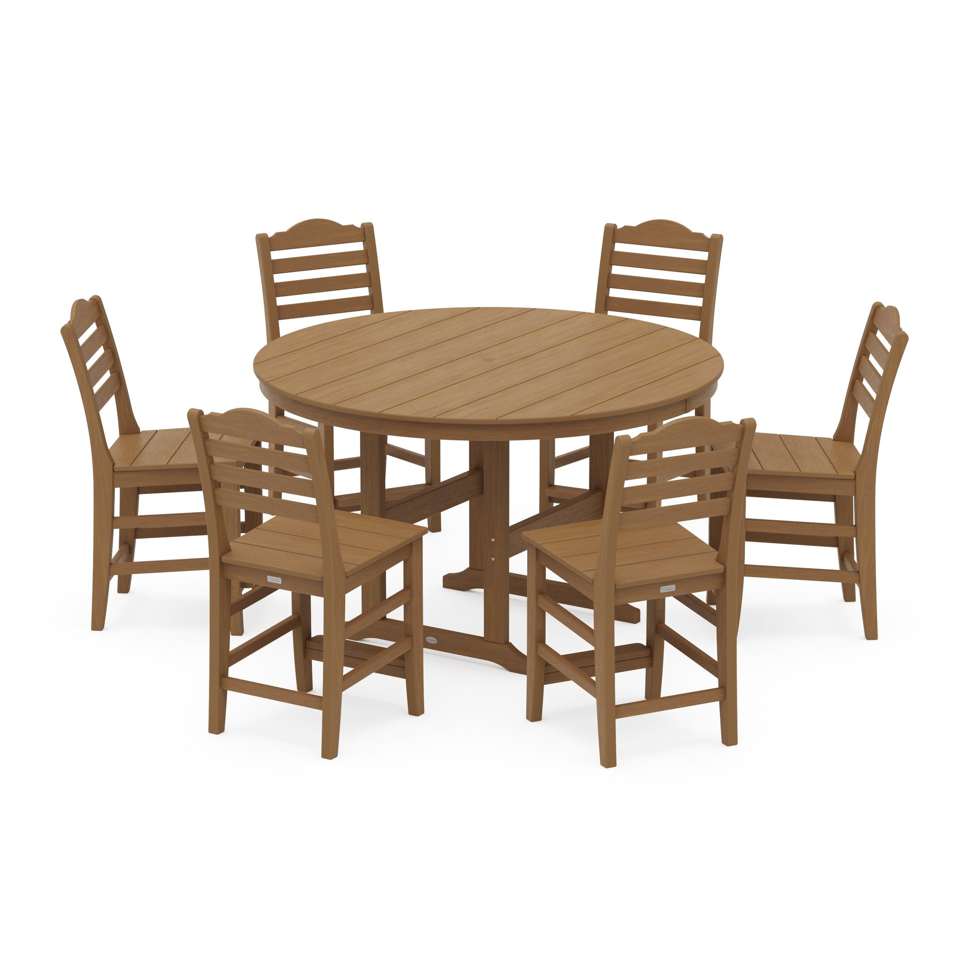 POLYWOOD Savannah 7-Piece Farmhouse Side Chair Round Counter Set — Natural