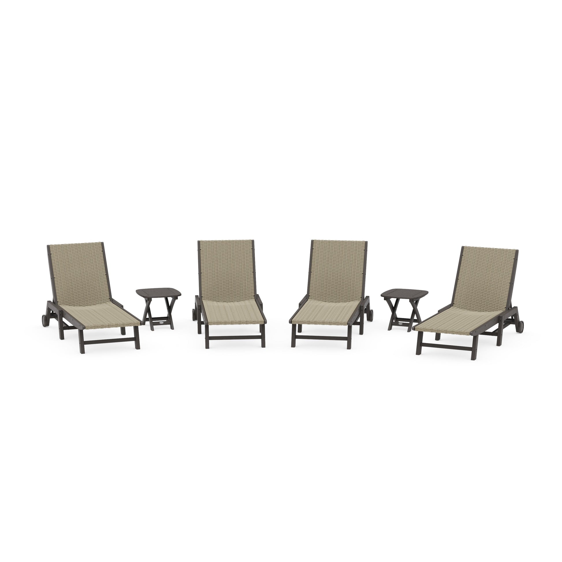 POLYWOOD 6- Piece Coastal Woven Chaise with Wheels Chaise Lounge Set — Vintage Coffee / Dune Grass