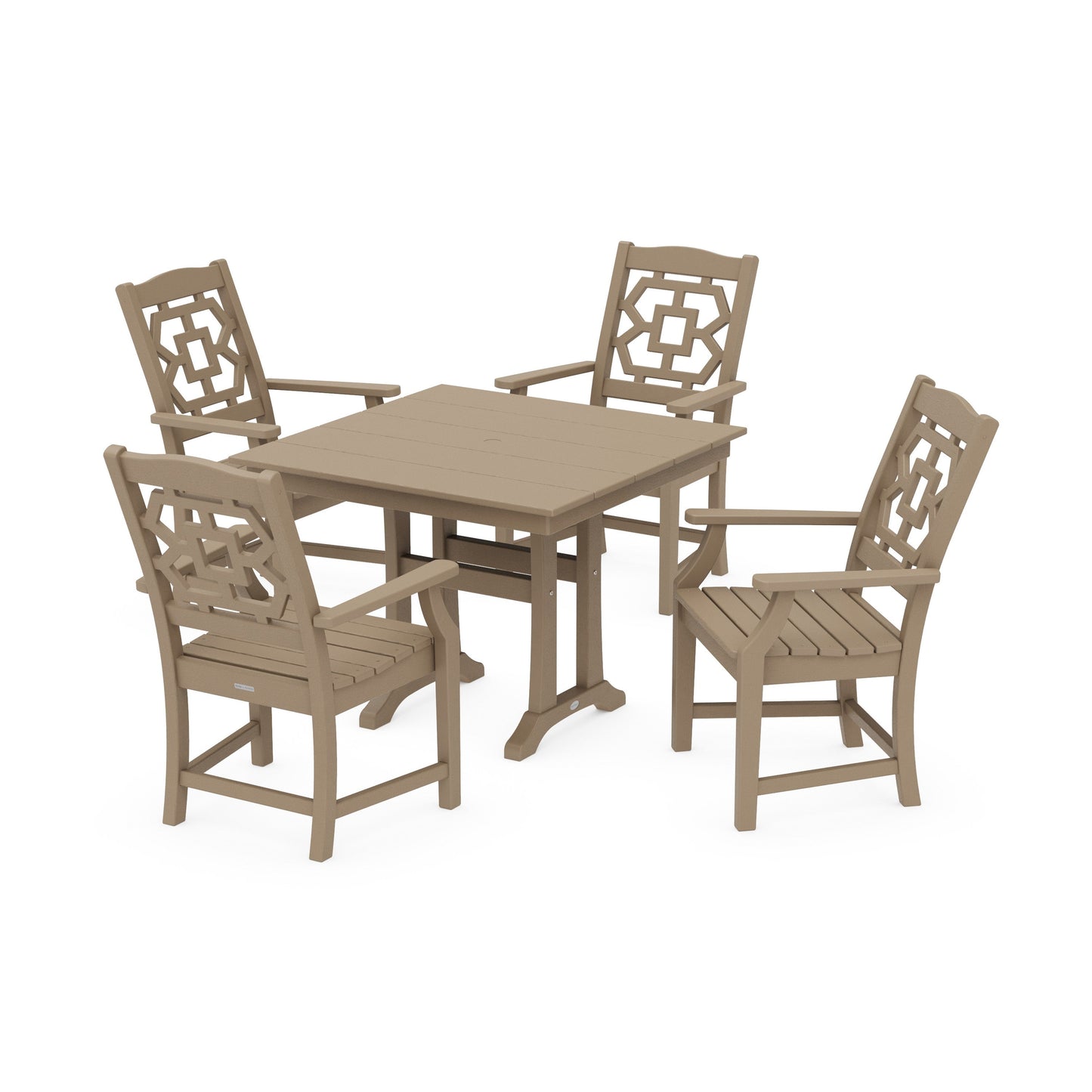 POLYWOOD Chinoiserie 5-Piece Farmhouse Dining Set with Trestle Legs — Vintage Sahara