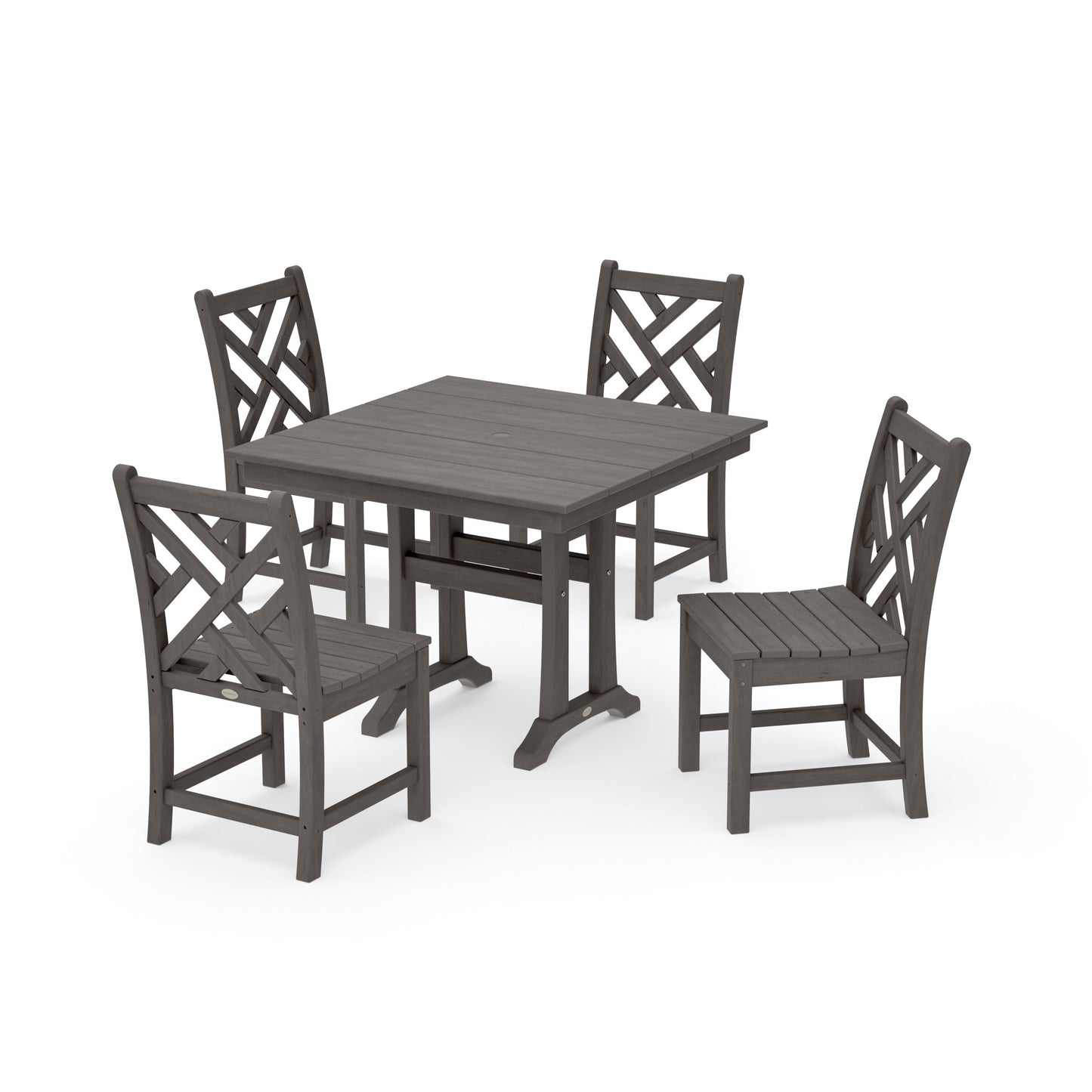 POLYWOOD Chippendale 5-Piece Farmhouse Trestle Side Chair Dining Set — Driftwood