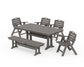 POLYWOOD Nautical Lowback 6-Piece Dining Set with Trestle Legs and Bench — Driftwood