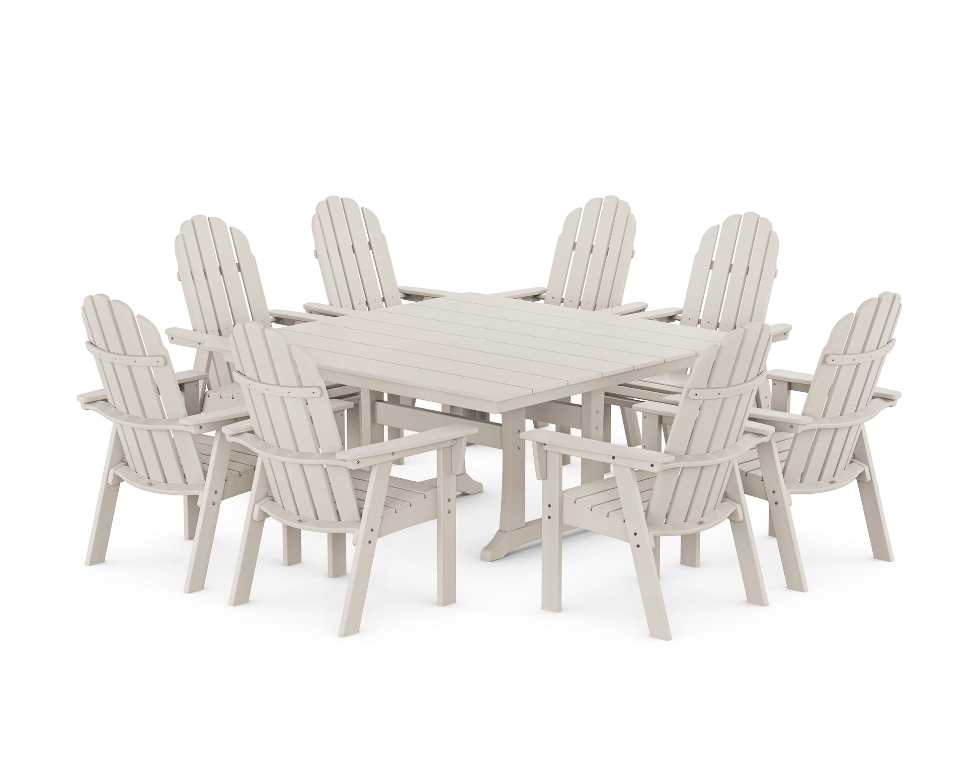 POLYWOOD Vineyard Curveback Adirondack 9-Piece Square Farmhouse Dining Set with Trestle Legs — Sand