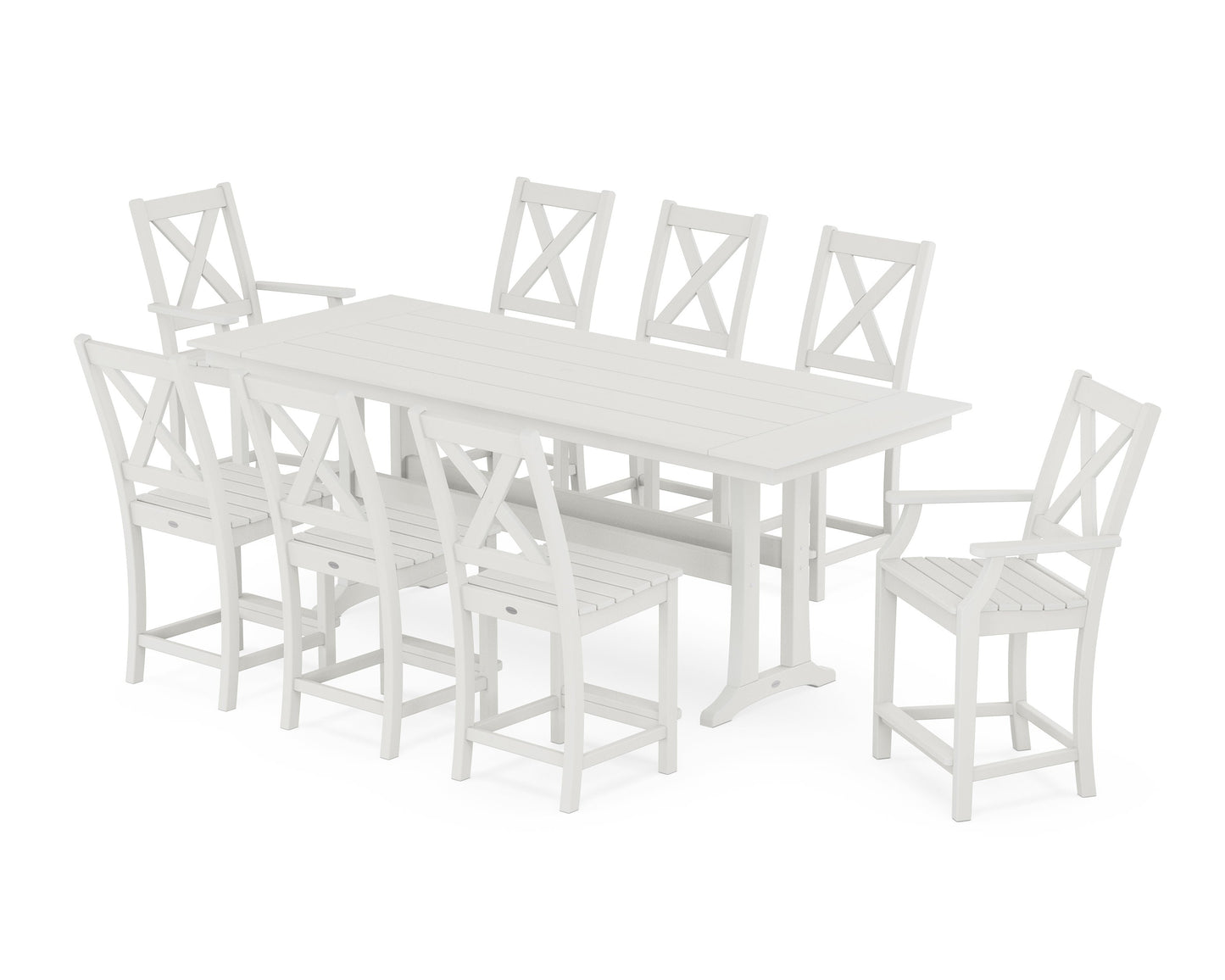 POLYWOOD Braxton 9-Piece Farmhouse Counter Set with Trestle Legs — Vintage White