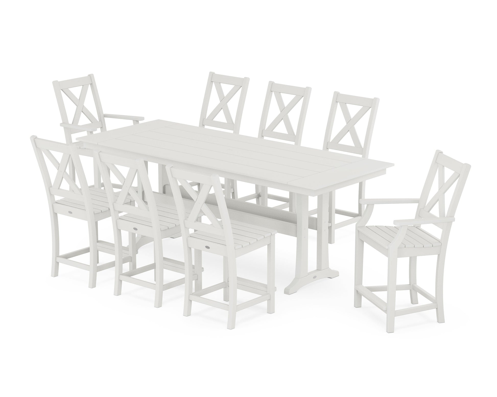 POLYWOOD Braxton 9-Piece Farmhouse Counter Set with Trestle Legs — Vintage White
