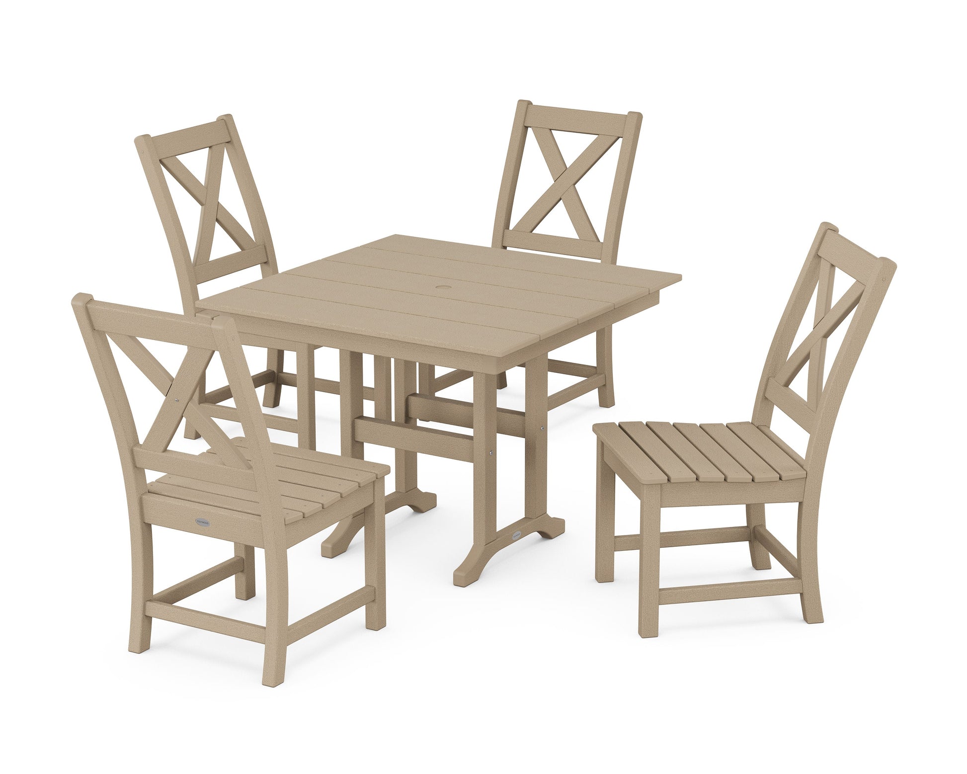 POLYWOOD Braxton Side Chair 5-Piece Farmhouse Dining Set — Vintage Sahara