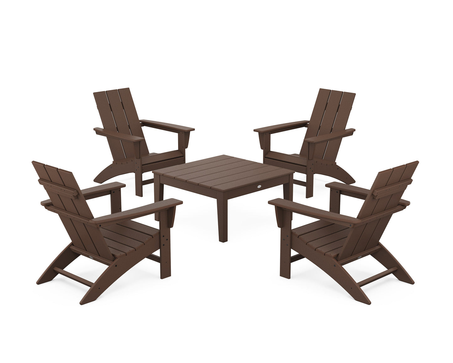 POLYWOOD 5-Piece Modern Adirondack Chair Conversation Set with 36" Conversation Table — Mahogany