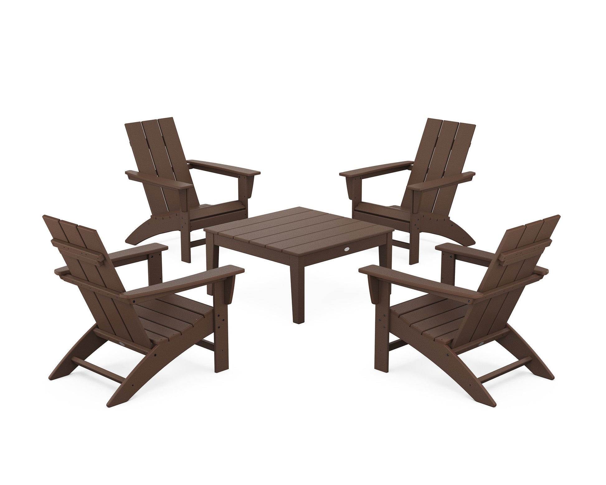 POLYWOOD 5-Piece Modern Adirondack Chair Conversation Set with 36" Conversation Table — Mahogany