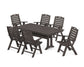 POLYWOOD Nautical Highback 7-Piece Farmhouse Dining Set with Trestle Legs — Vintage Coffee