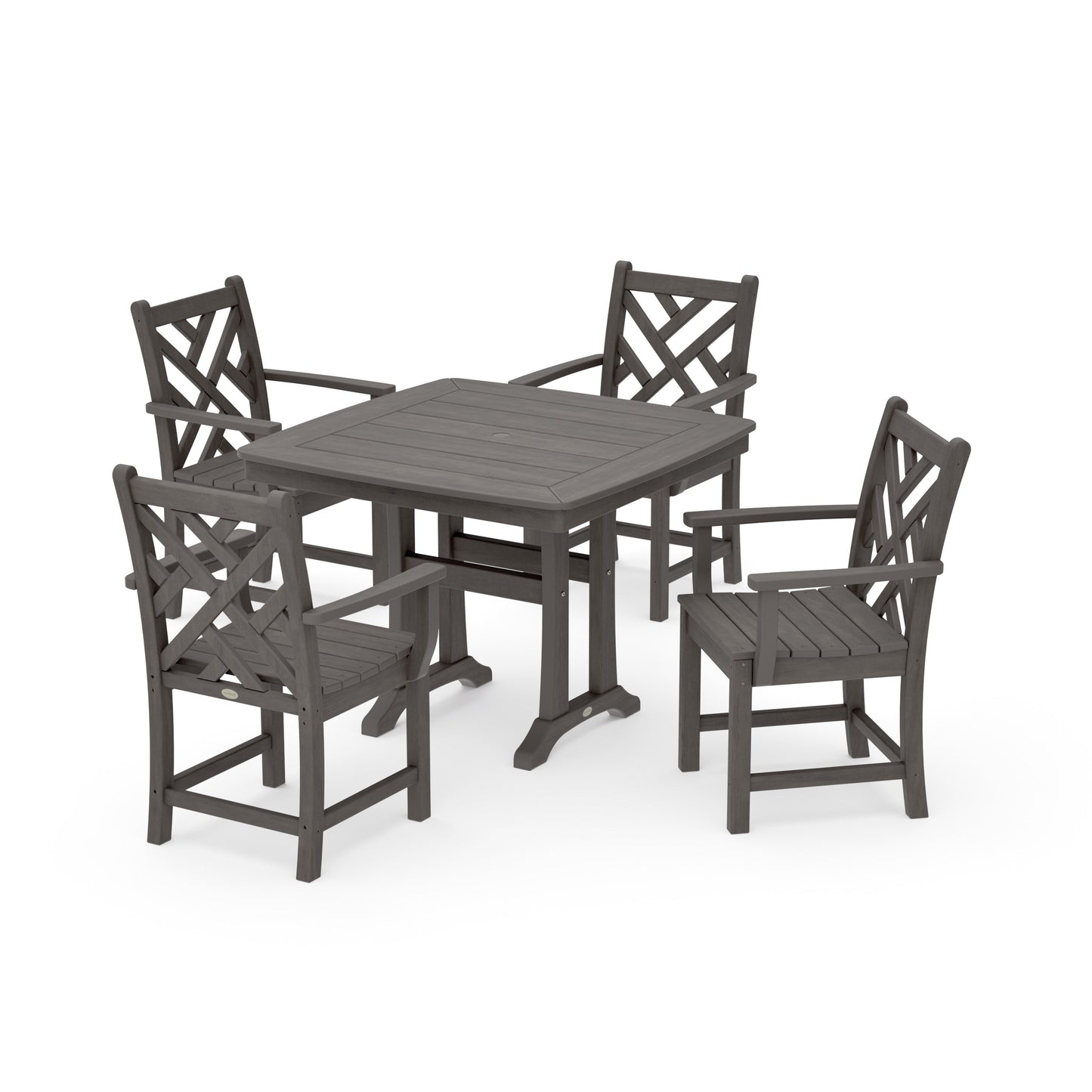POLYWOOD Chippendale 5-Piece Dining Set with Trestle Legs — Driftwood
