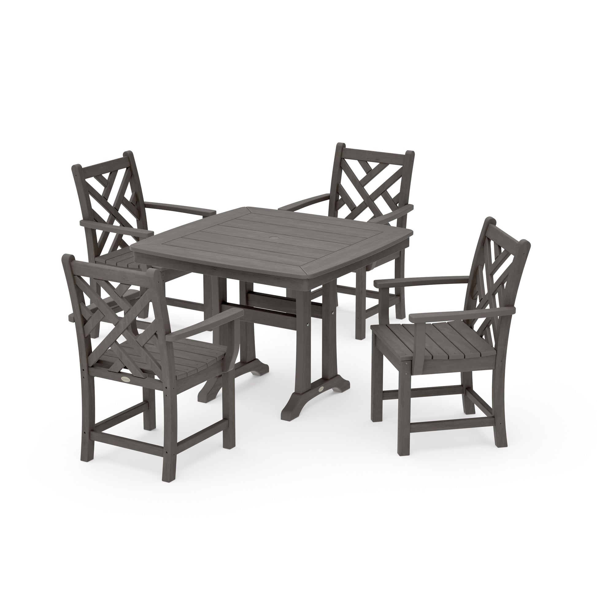 POLYWOOD Chippendale 5-Piece Dining Set with Trestle Legs — Driftwood