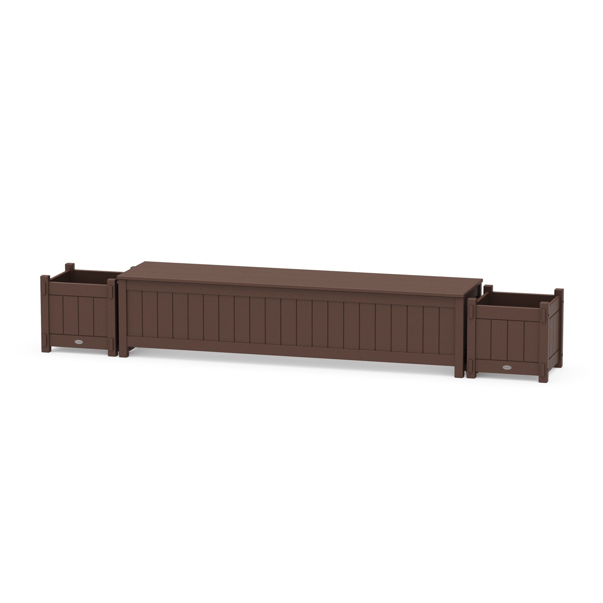 POLYWOOD 72" Vineyard Straight Planter Storage Bench Set — Mahogany
