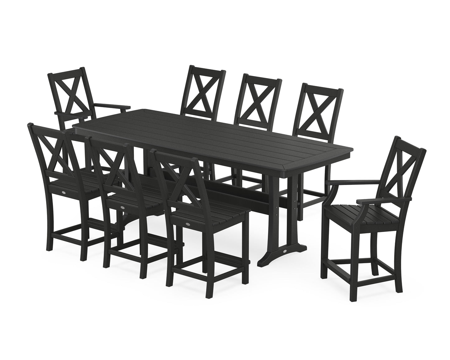 POLYWOOD Braxton 9-Piece Counter Set with Trestle Legs — Black