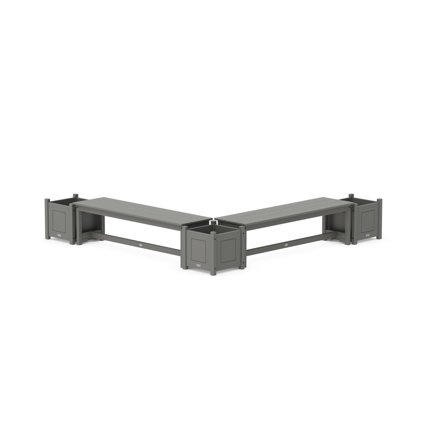 POLYWOOD 60" Country Living L- Shaped Planter Bench Corner Set — Slate Grey