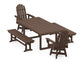 POLYWOOD Vineyard Curveback Adirondack Swivel Chair 5-Piece Dining Set with Benches — Mahogany