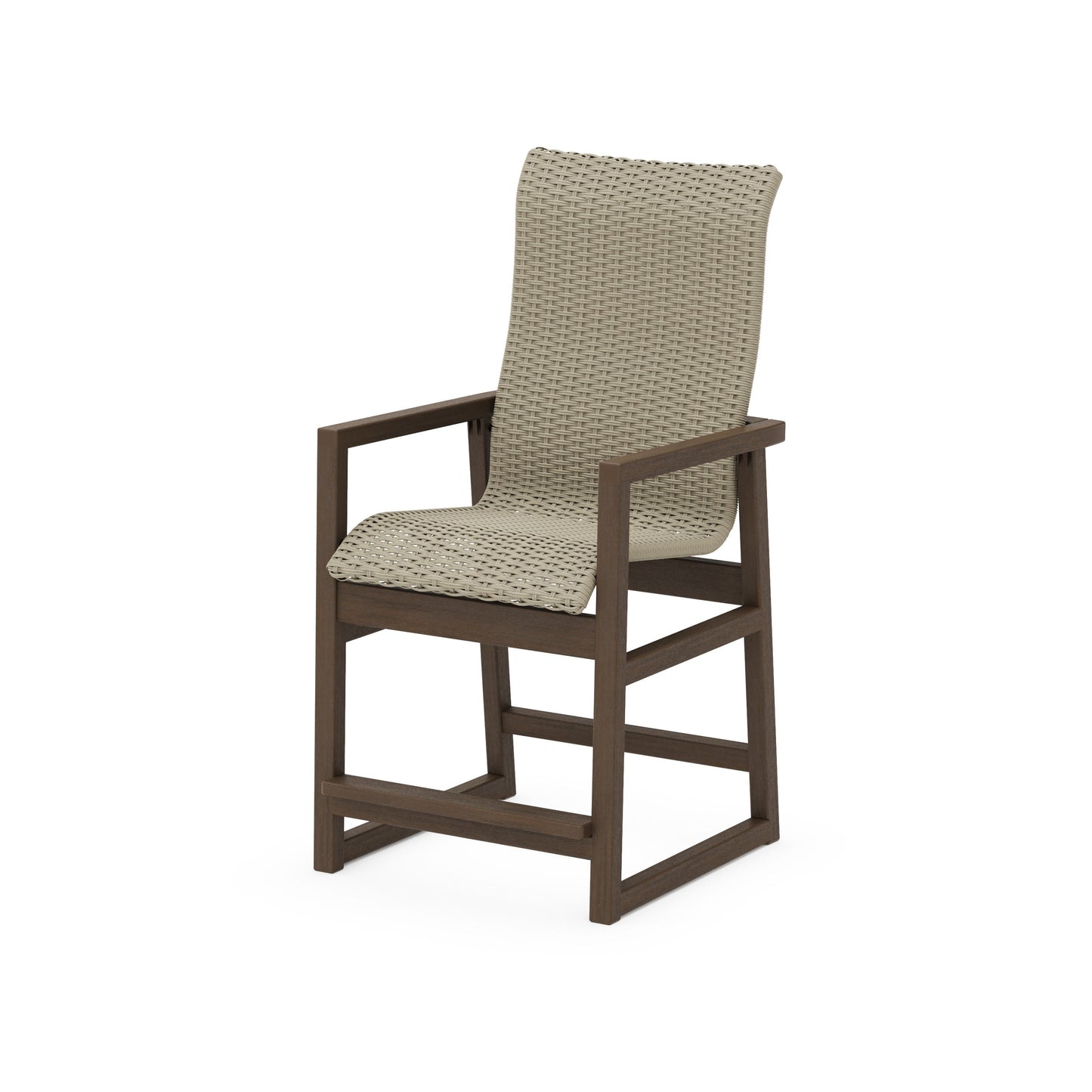 POLYWOOD EDGE Woven High-Back Counter Arm Chair — Kona / Dune Grass