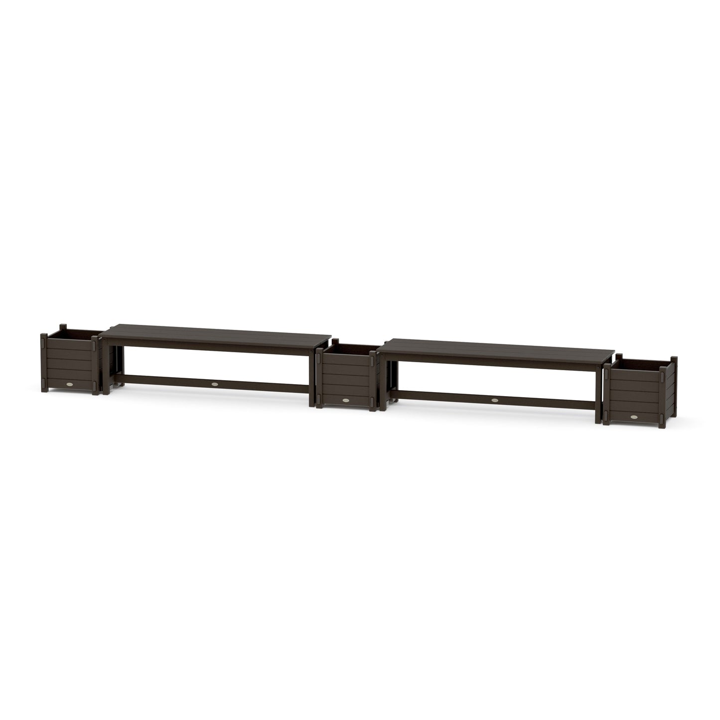 POLYWOOD 60" Nautical Straight Double Planter Bench Set — Vintage Coffee